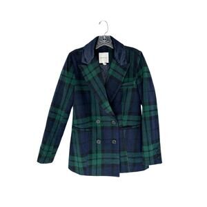 Avec Les Filles Navy Plaid Preppy Dark Academia Double Breasted Blazer Size‎ XS